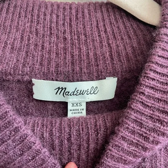Madewell Wool Blend Mock Neck Cropped Sweater Plum Purple Ribbed - Picture 7 of 11